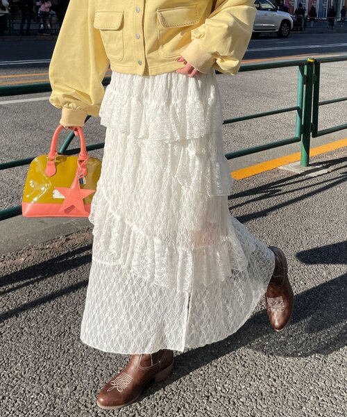 CIAOPANIC（チャオパニック）の「レースイレヘムIラインロングスカート（スカート・レディース・アイボリー/ブラック/ホワイト・ONE SIZE）」の12枚目の写真