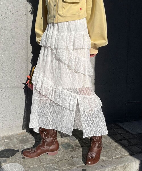 CIAOPANIC（チャオパニック）の「レースイレヘムIラインロングスカート（スカート・レディース・アイボリー/ブラック/ホワイト・ONE SIZE）」の6枚目の写真