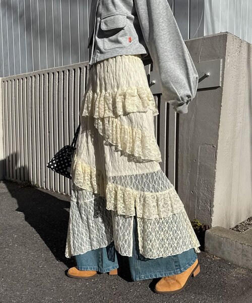 CIAOPANIC（チャオパニック）の「レースイレヘムIラインロングスカート（スカート・レディース・アイボリー/ブラック/ホワイト・ONE SIZE）」の19枚目の写真