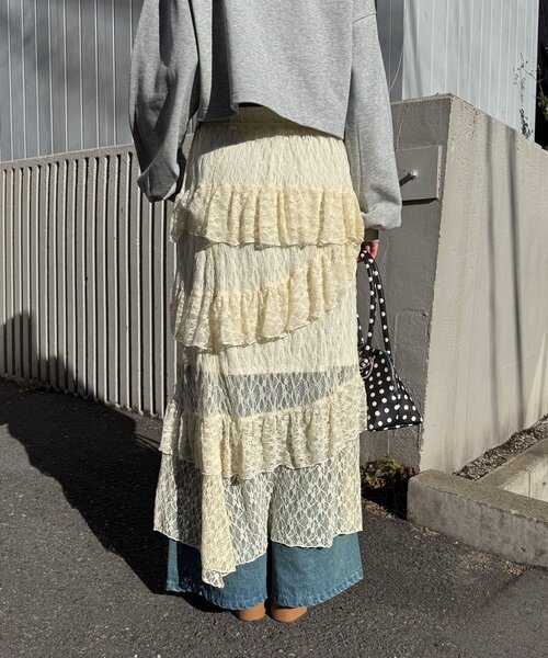 CIAOPANIC（チャオパニック）の「レースイレヘムIラインロングスカート（スカート・レディース・アイボリー/ブラック/ホワイト・ONE SIZE）」の4枚目の写真