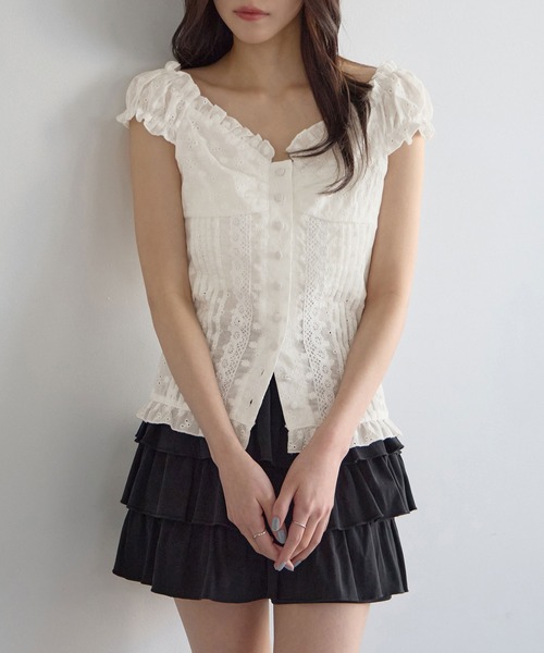 CHAN ME（チャンミ）の「2wayアイレットレースブラウス（シャツ/ブラウス・レディース・ホワイト/ブラック・X-LARGE/LARGE/MEDIUM）」の18枚目の写真