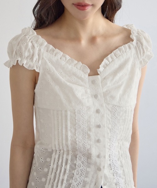 CHAN ME（チャンミ）の「2wayアイレットレースブラウス（シャツ/ブラウス・レディース・ホワイト/ブラック・X-LARGE/LARGE/MEDIUM）」の17枚目の写真
