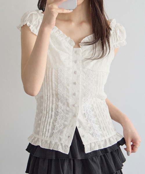 CHAN ME（チャンミ）の「2wayアイレットレースブラウス（シャツ/ブラウス・レディース・ホワイト/ブラック・X-LARGE/LARGE/MEDIUM）」の22枚目の写真