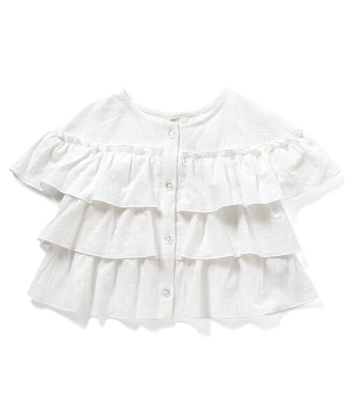 Seraph(セラフ)の「羽織にもなる前あきフリルブラウス_ジュニア対応(シャツ/ブラウス・キッズ・オフホワイト/アイボリー/ブラック・140/130/120/110/100/90/80)」の2枚目の写真