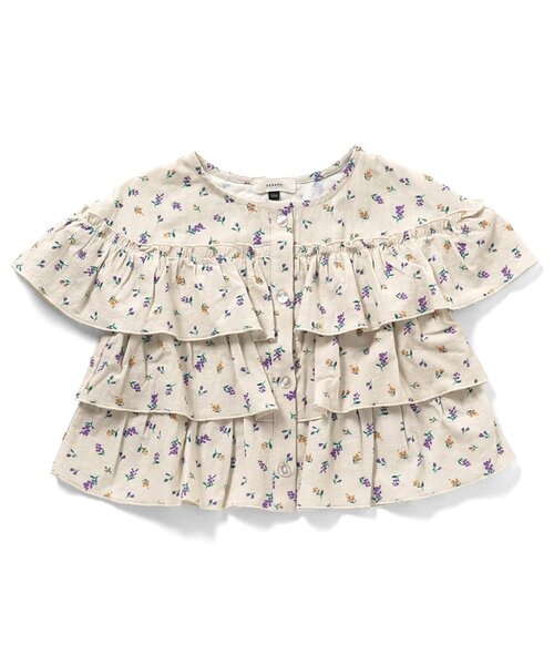 Seraph(セラフ)の「羽織にもなる前あきフリルブラウス_ジュニア対応(シャツ/ブラウス・キッズ・オフホワイト/アイボリー/ブラック・140/130/120/110/100/90/80)」の4枚目の写真