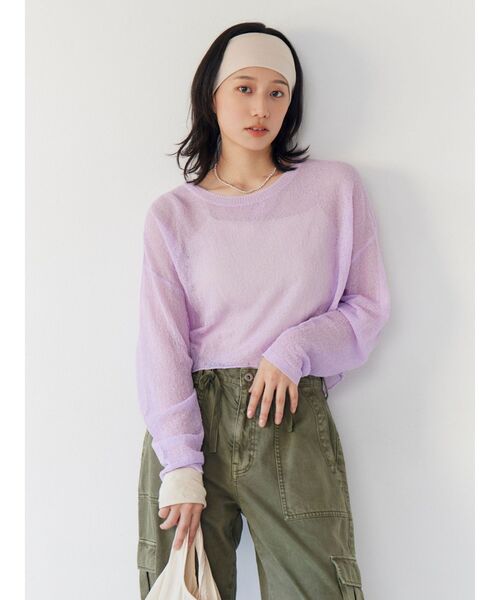 Ungrid（アングリッド）の「シアーショートニット（ニット/セーター・レディース・オフホワイト/パープル/イエロー/オレンジ・FREE）」の13枚目の写真