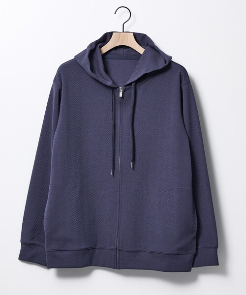 ABAHOUSE GRAY（アバハウスグレイ）の「ヘリンボーン ジャガード ジップパーカー（パーカー・メンズ・グレイッシュブルー/ホワイト/グレイッシュベージュ/ブラック・48/46）」の4枚目の写真