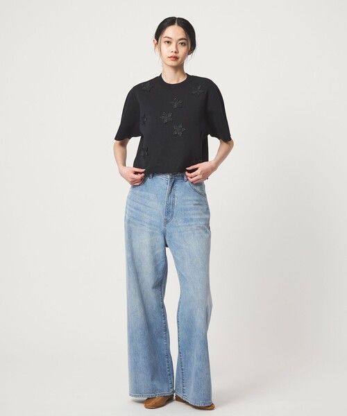 EMMEL REFINES（エメルリファインズ）の「＜EMMEL REFINES＞EM HW フラワーモチーフ ショートスリーブ ニット（ニット/セーター・レディース・ホワイト/ブラック・FREE）」の8枚目の写真