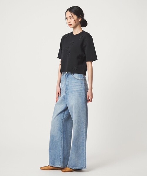 EMMEL REFINES（エメルリファインズ）の「＜EMMEL REFINES＞EM HW フラワーモチーフ ショートスリーブ ニット（ニット/セーター・レディース・ホワイト/ブラック・FREE）」の9枚目の写真