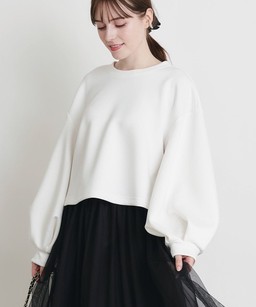 PICCIN PERLA(ピッチンペルラ)の「ボリュームスリーブプルオーバー(Tシャツ/カットソー・レディース・オフホワイト/ブラック・M)」の2枚目の写真
