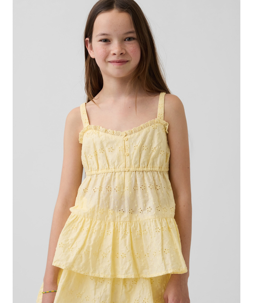 GAP(ギャップ)の「ティアード アイレット タンクトップ (キッズ)(シャツ/ブラウス・キッズ・イエロー/オフホワイト・110cm/120cm/130cm/140cm/150cm/160cm)」の1枚目の写真