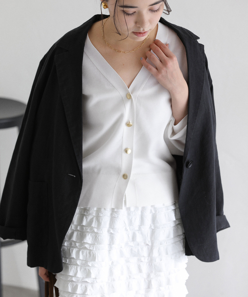 La TOTALITE（ラトータリテ）の「【洗える】接結シアーVカーディガン（カーディガン/ボレロ・レディース・ピンク系その他/イエロー/ホワイト・FREE）」の2枚目の写真