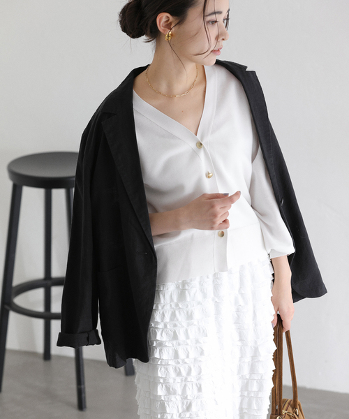 La TOTALITE（ラトータリテ）の「【洗える】接結シアーVカーディガン（カーディガン/ボレロ・レディース・ピンク系その他/イエロー/ホワイト・FREE）」の8枚目の写真