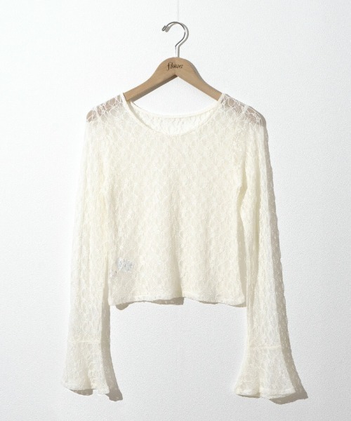 flower(フラワー)の「シアーフラワートップ(Tシャツ/カットソー・レディース・アイボリー/ブラック/ミント・FREE)」の1枚目の写真