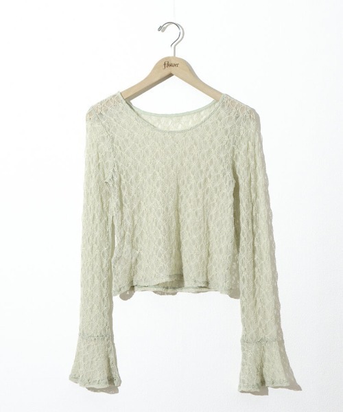 flower(フラワー)の「シアーフラワートップ(Tシャツ/カットソー・レディース・アイボリー/ブラック/ミント・FREE)」の3枚目の写真