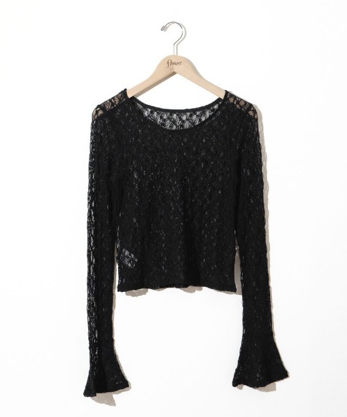 flower(フラワー)の「シアーフラワートップ(Tシャツ/カットソー・レディース・アイボリー/ブラック/ミント・FREE)」の2枚目の写真