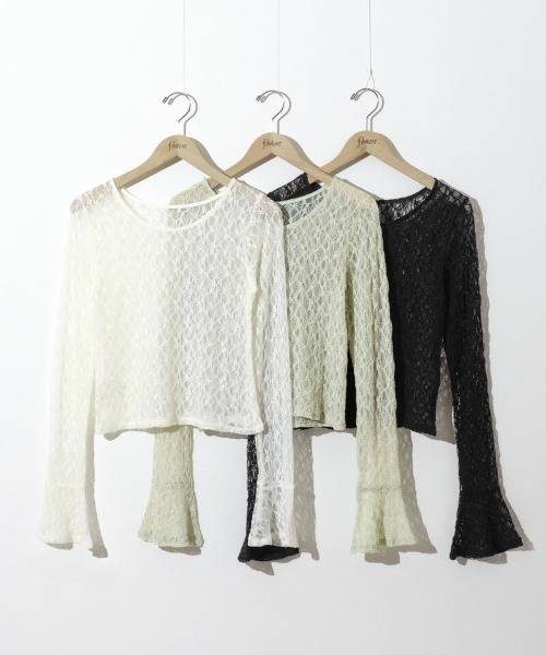flower(フラワー)の「シアーフラワートップ(Tシャツ/カットソー・レディース・アイボリー/ブラック/ミント・FREE)」の5枚目の写真