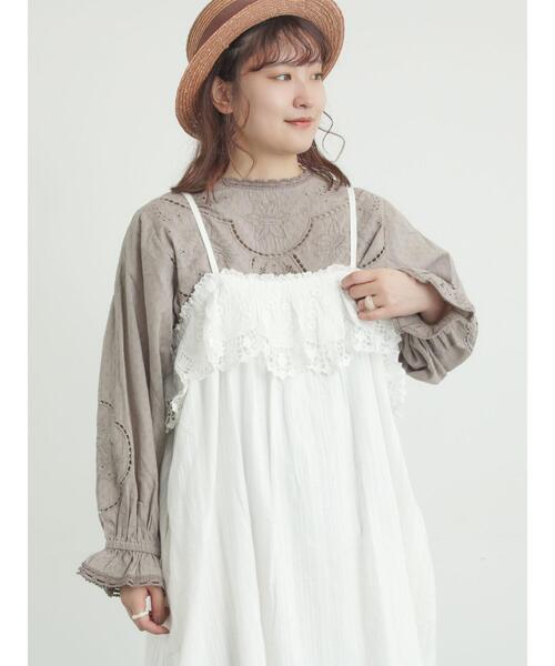 TSUHARU by Samansa Mos2（ツハルバイサマンサモスモス）の「ドビーカットワーク刺繍ブラウス（シャツ/ブラウス・レディース・オフホワイト/イエロー/グレー・F）」の7枚目の写真