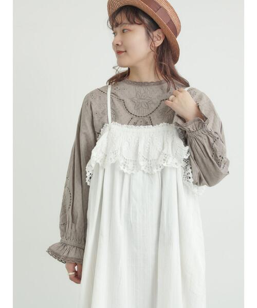 TSUHARU by Samansa Mos2（ツハルバイサマンサモスモス）の「ドビーカットワーク刺繍ブラウス（シャツ/ブラウス・レディース・オフホワイト/イエロー/グレー・F）」の8枚目の写真