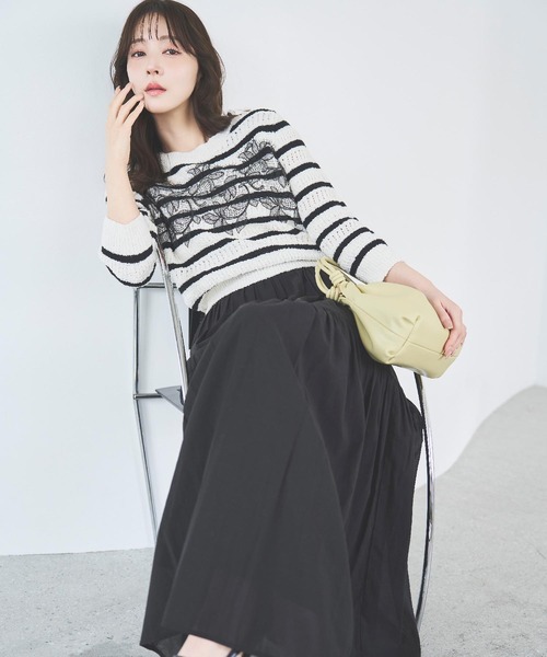 NOELA（ノエラ）の「ボリュームシアーフレアスカート（スカート・レディース・ブラック/オフホワイト/ブルー・S/M）」の3枚目の写真