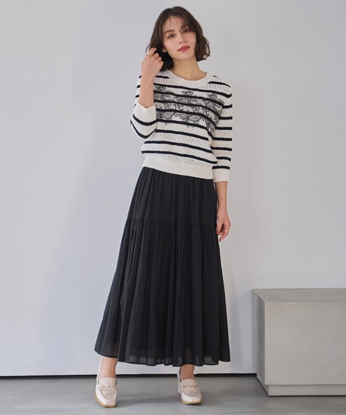 NOELA（ノエラ）の「ボリュームシアーフレアスカート（スカート・レディース・ブラック/オフホワイト/ブルー・S/M）」の4枚目の写真