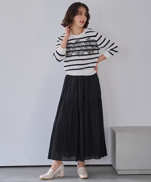 NOELA（ノエラ）の「ボリュームシアーフレアスカート（スカート・レディース・ブラック/オフホワイト/ブルー・S/M）」の5枚目の写真