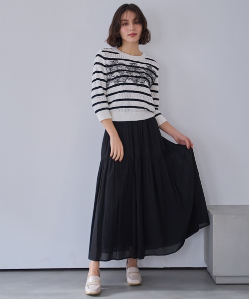 NOELA（ノエラ）の「ボリュームシアーフレアスカート（スカート・レディース・ブラック/オフホワイト/ブルー・S/M）」の7枚目の写真