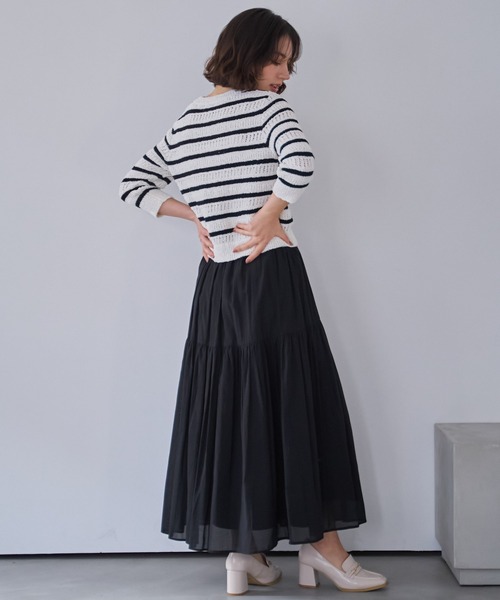 NOELA（ノエラ）の「ボリュームシアーフレアスカート（スカート・レディース・ブラック/オフホワイト/ブルー・S/M）」の8枚目の写真