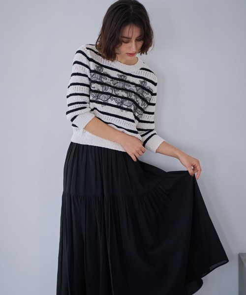 NOELA（ノエラ）の「ボリュームシアーフレアスカート（スカート・レディース・ブラック/オフホワイト/ブルー・S/M）」の9枚目の写真