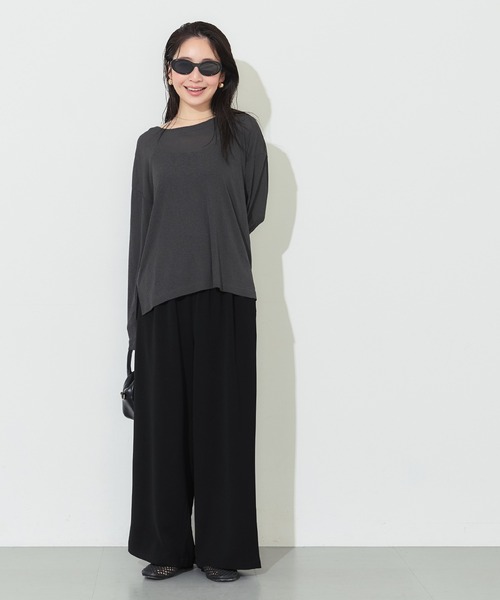 coca(coca)(コカ)の「ハイウエストストレッチイージーワイドパンツ(スラックス・レディース・チャコール/ブラック・S/M/L)」の9枚目の写真