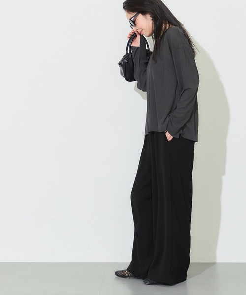 coca(coca)(コカ)の「ハイウエストストレッチイージーワイドパンツ(スラックス・レディース・チャコール/ブラック・S/M/L)」の10枚目の写真