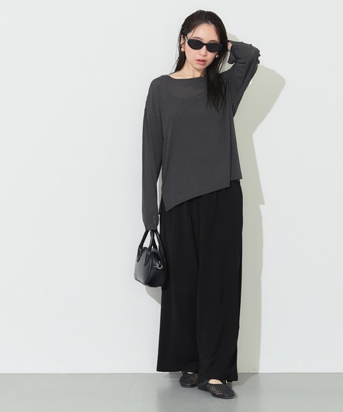 coca(coca)(コカ)の「ハイウエストストレッチイージーワイドパンツ(スラックス・レディース・チャコール/ブラック・S/M/L)」の12枚目の写真