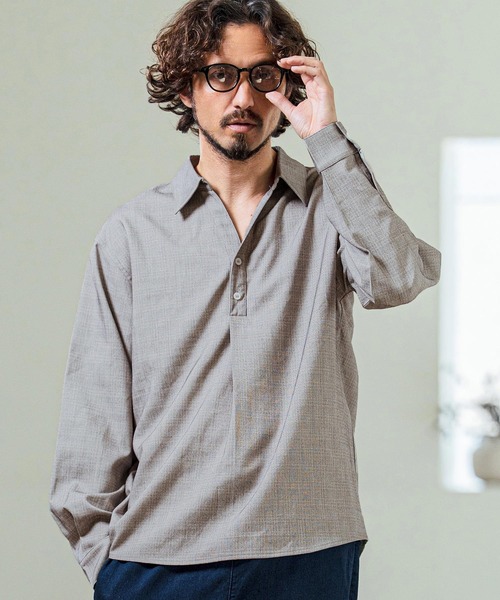 Magine(マージン)の「ms6420- Grid Pattern Relax Fit Skipper Polo ポロシャツ(MGN-261-029)(ポロシャツ・メンズ・ブラウン/ライトグレー/チャコール・48/46/44)」の4枚目の写真