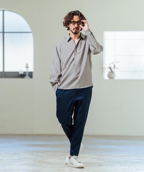 Magine(マージン)の「ms6420- Grid Pattern Relax Fit Skipper Polo ポロシャツ(MGN-261-029)(ポロシャツ・メンズ・ブラウン/ライトグレー/チャコール・48/46/44)」の7枚目の写真