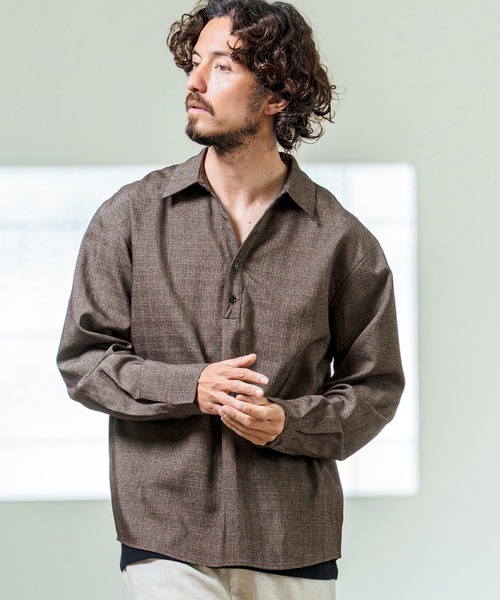Magine(マージン)の「ms6420- Grid Pattern Relax Fit Skipper Polo ポロシャツ(MGN-261-029)(ポロシャツ・メンズ・ブラウン/ライトグレー/チャコール・48/46/44)」の11枚目の写真