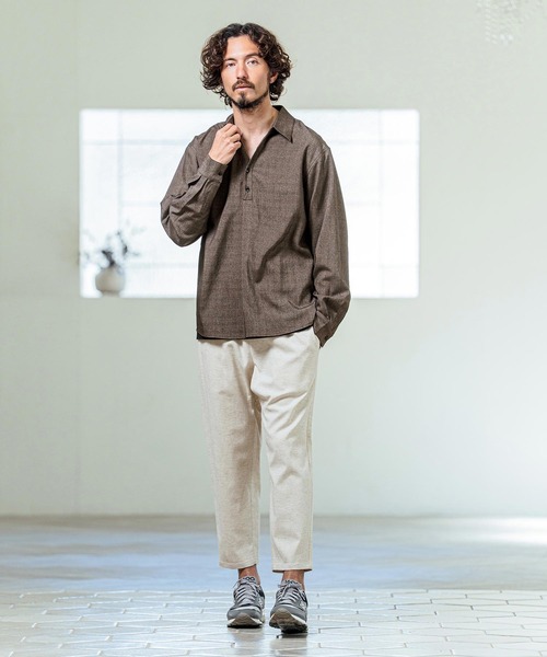 Magine(マージン)の「ms6420- Grid Pattern Relax Fit Skipper Polo ポロシャツ(MGN-261-029)(ポロシャツ・メンズ・ブラウン/ライトグレー/チャコール・48/46/44)」の12枚目の写真