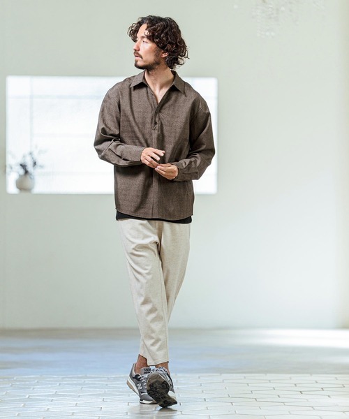 Magine(マージン)の「ms6420- Grid Pattern Relax Fit Skipper Polo ポロシャツ(MGN-261-029)(ポロシャツ・メンズ・ブラウン/ライトグレー/チャコール・48/46/44)」の14枚目の写真