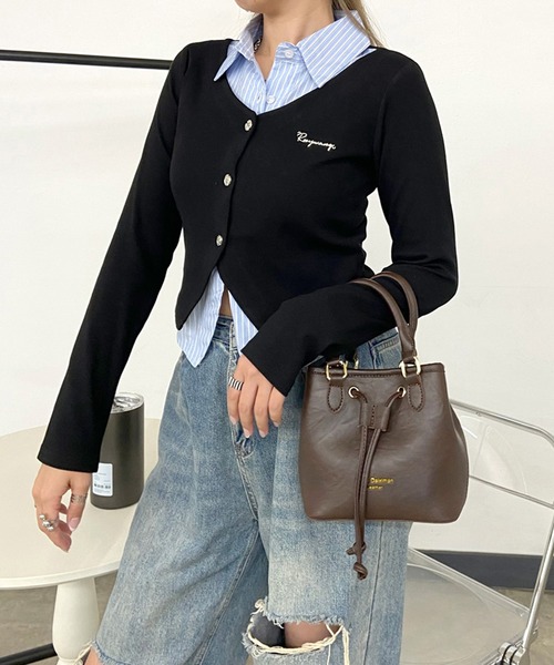 non-hedge（ノンヘッジ）の「シャツレイヤード風ショート丈トップス（Tシャツ/カットソー・レディース・チャコールグレー/オフホワイト/ブラック・FREE）」の11枚目の写真