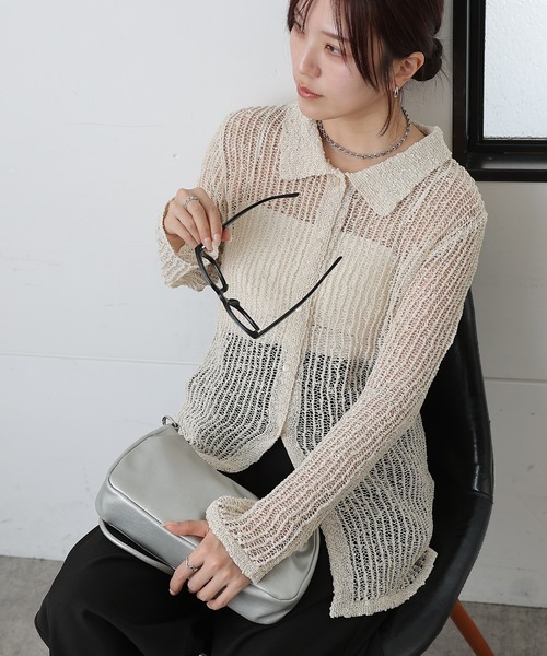 COLONY 2139（コロニートゥーワンスリーナイン）の「ネップ透かし編みカーディガン（カーディガン/ボレロ・レディース・グレー/アイボリー・FREE）」の5枚目の写真