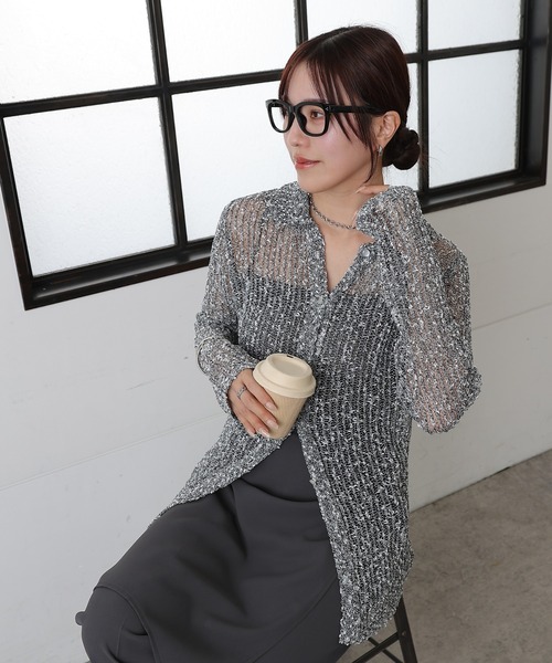 COLONY 2139（コロニートゥーワンスリーナイン）の「ネップ透かし編みカーディガン（カーディガン/ボレロ・レディース・グレー/アイボリー・FREE）」の13枚目の写真