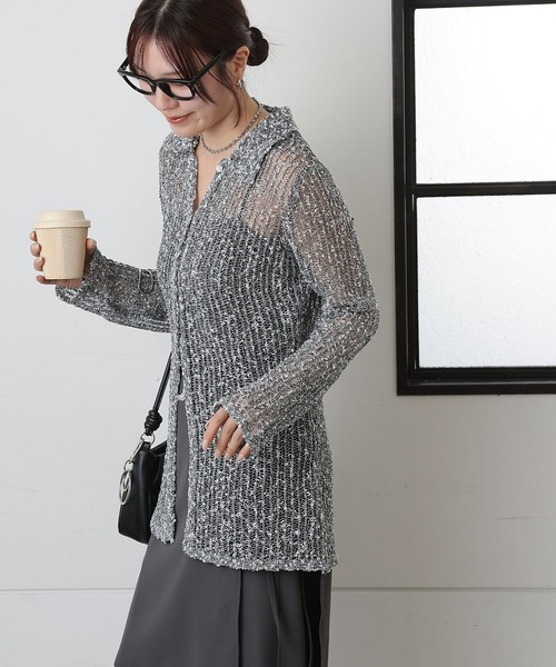 COLONY 2139（コロニートゥーワンスリーナイン）の「ネップ透かし編みカーディガン（カーディガン/ボレロ・レディース・グレー/アイボリー・FREE）」の15枚目の写真