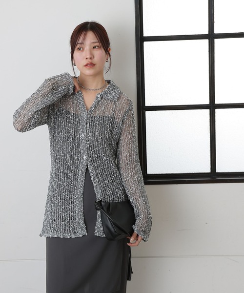 COLONY 2139（コロニートゥーワンスリーナイン）の「ネップ透かし編みカーディガン（カーディガン/ボレロ・レディース・グレー/アイボリー・FREE）」の16枚目の写真