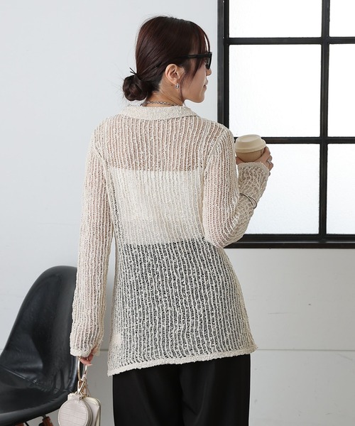 COLONY 2139（コロニートゥーワンスリーナイン）の「ネップ透かし編みカーディガン（カーディガン/ボレロ・レディース・グレー/アイボリー・FREE）」の3枚目の写真