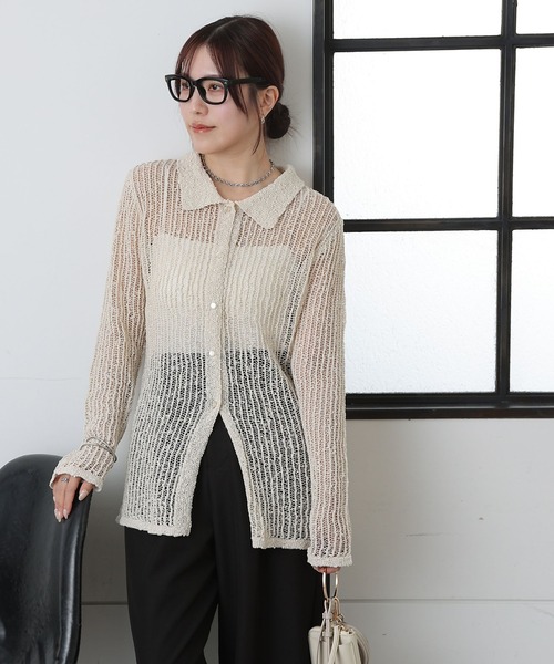 COLONY 2139（コロニートゥーワンスリーナイン）の「ネップ透かし編みカーディガン（カーディガン/ボレロ・レディース・グレー/アイボリー・FREE）」の4枚目の写真