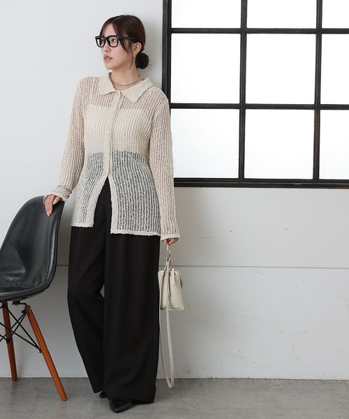 COLONY 2139（コロニートゥーワンスリーナイン）の「ネップ透かし編みカーディガン（カーディガン/ボレロ・レディース・グレー/アイボリー・FREE）」の6枚目の写真