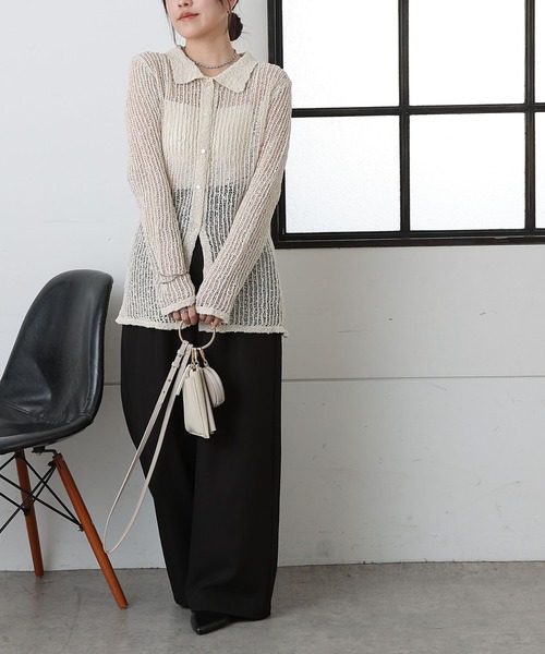 COLONY 2139（コロニートゥーワンスリーナイン）の「ネップ透かし編みカーディガン（カーディガン/ボレロ・レディース・グレー/アイボリー・FREE）」の7枚目の写真