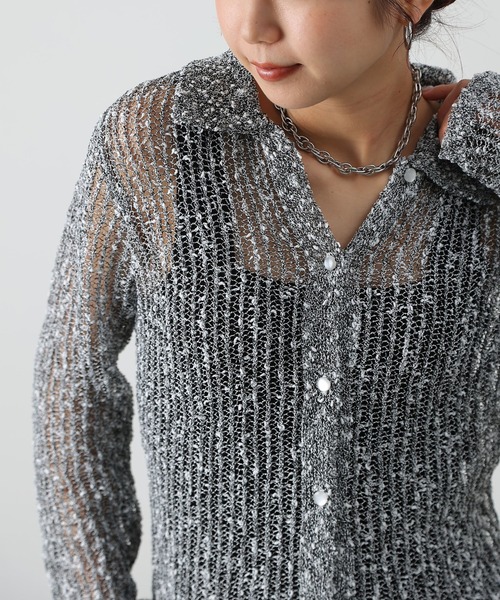 COLONY 2139（コロニートゥーワンスリーナイン）の「ネップ透かし編みカーディガン（カーディガン/ボレロ・レディース・グレー/アイボリー・FREE）」の20枚目の写真