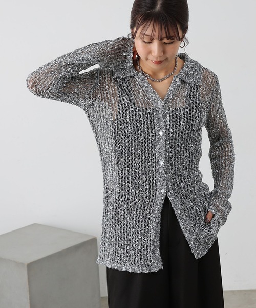 COLONY 2139（コロニートゥーワンスリーナイン）の「ネップ透かし編みカーディガン（カーディガン/ボレロ・レディース・グレー/アイボリー・FREE）」の21枚目の写真