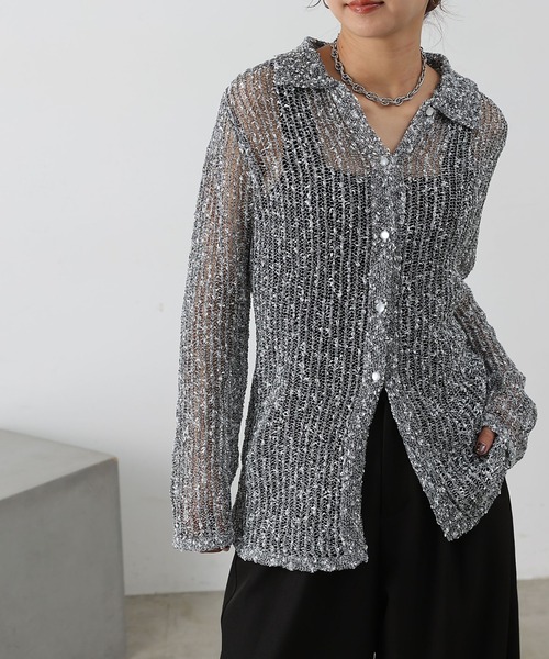 COLONY 2139（コロニートゥーワンスリーナイン）の「ネップ透かし編みカーディガン（カーディガン/ボレロ・レディース・グレー/アイボリー・FREE）」の22枚目の写真