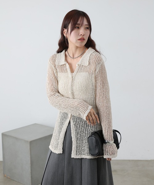 COLONY 2139（コロニートゥーワンスリーナイン）の「ネップ透かし編みカーディガン（カーディガン/ボレロ・レディース・グレー/アイボリー・FREE）」の9枚目の写真
